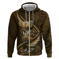 Personalised All Gold New Zealand Darts Zip Hoodie Aoteroa Fern Maori Galaxy Style LT14 Zip Hoodie Gold - Polynesian Pride