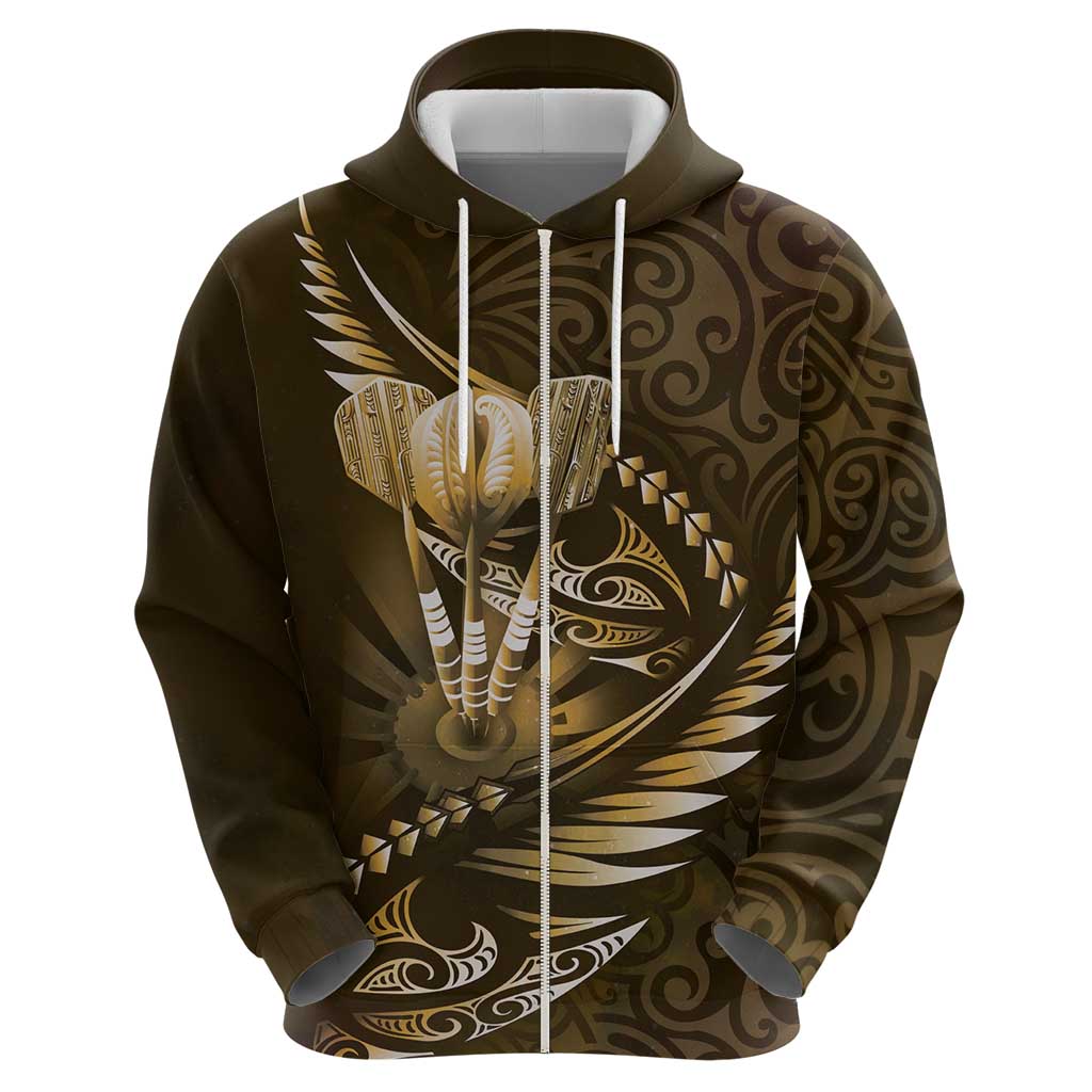 Personalised All Gold New Zealand Darts Zip Hoodie Aoteroa Fern Maori Galaxy Style LT14 - Polynesian Pride