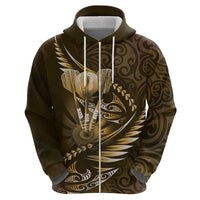 Personalised All Gold New Zealand Darts Zip Hoodie Aoteroa Fern Maori Galaxy Style LT14 - Polynesian Pride