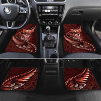 Personalised All Red New Zealand Darts Car Mats Aoteroa Fern Maori Galaxy Style LT14 Set 4pcs Red - Polynesian Pride