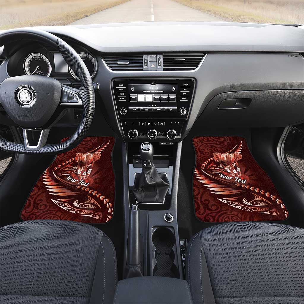 Personalised All Red New Zealand Darts Car Mats Aoteroa Fern Maori Galaxy Style LT14 Set 2pcs - Front Red - Polynesian Pride