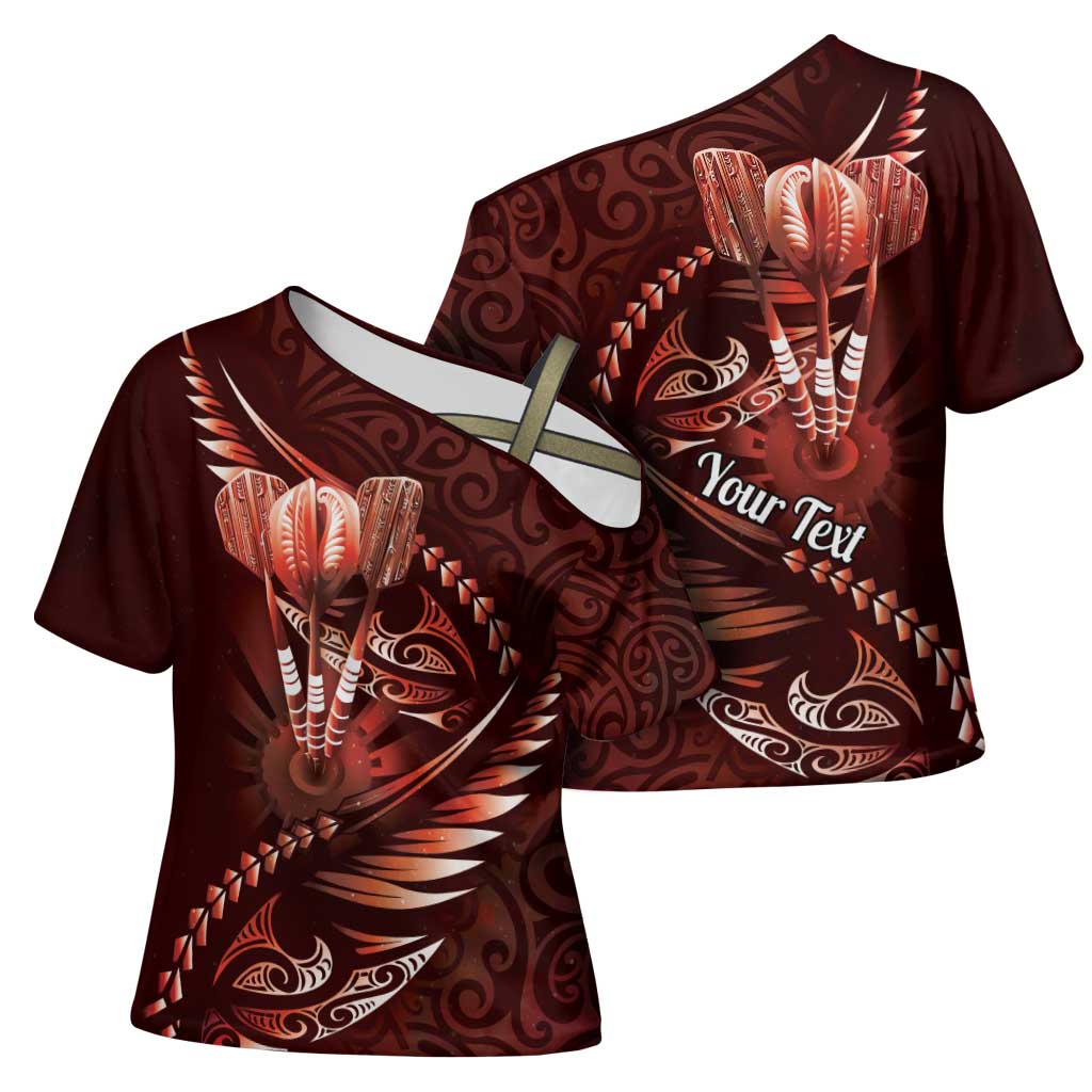 Personalised All Red New Zealand Darts Cross Shoulder Shirt Aoteroa Fern Maori Galaxy Style - Polynesian Pride