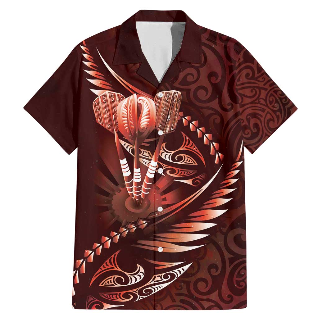 Personalised All Red New Zealand Darts Family Matching Mermaid Dress and Hawaiian Shirt Aoteroa Fern Maori Galaxy Style LT14 Dad's Shirt - Short Sleeve Red - Polynesian Pride