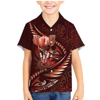Personalised All Red New Zealand Darts Family Matching Mermaid Dress and Hawaiian Shirt Aoteroa Fern Maori Galaxy Style LT14 Son's Shirt Red - Polynesian Pride