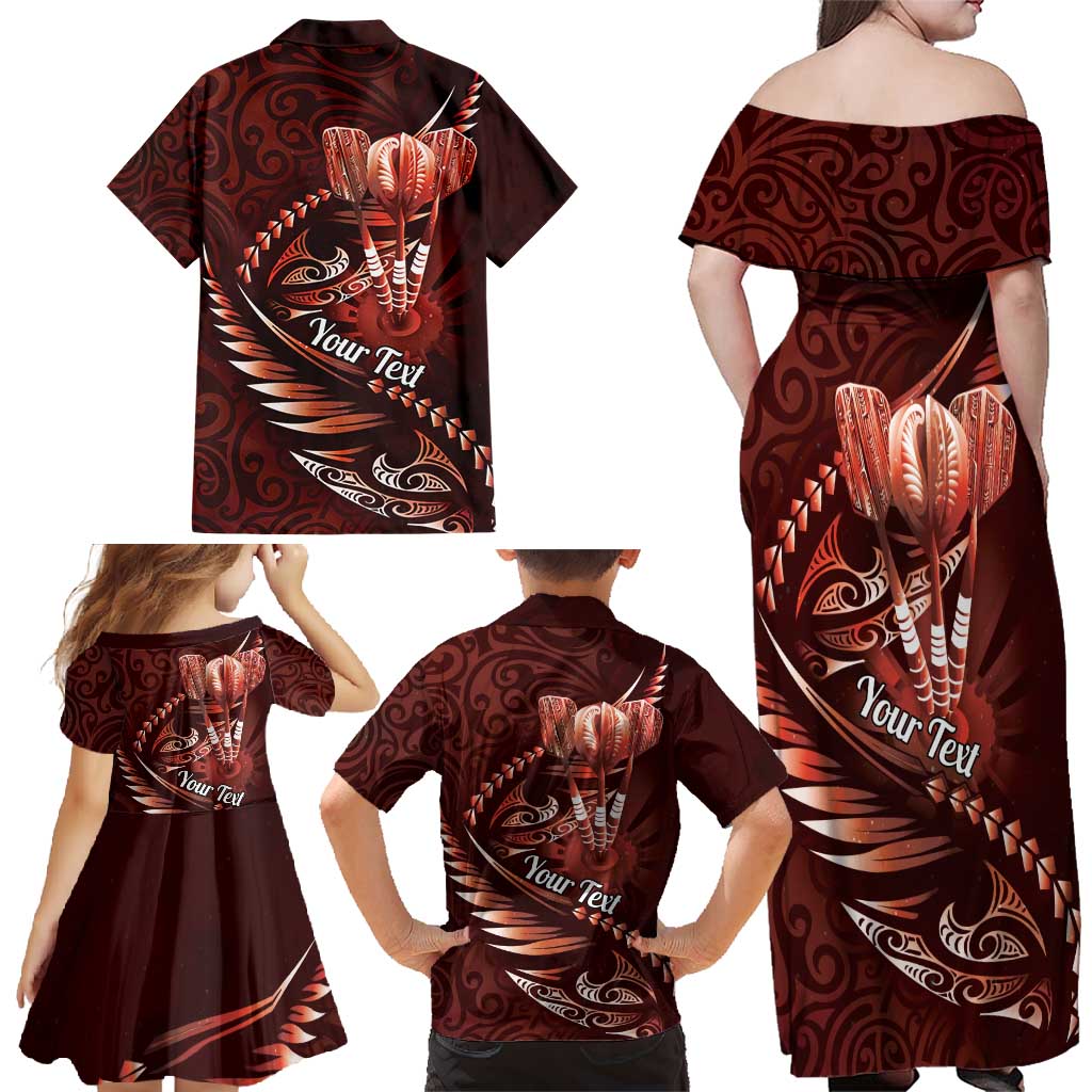 Personalised All Red New Zealand Darts Family Matching Off Shoulder Maxi Dress and Hawaiian Shirt Aoteroa Fern Maori Galaxy Style LT14 - Polynesian Pride