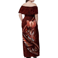 Personalised All Red New Zealand Darts Family Matching Off Shoulder Maxi Dress and Hawaiian Shirt Aoteroa Fern Maori Galaxy Style LT14 - Polynesian Pride