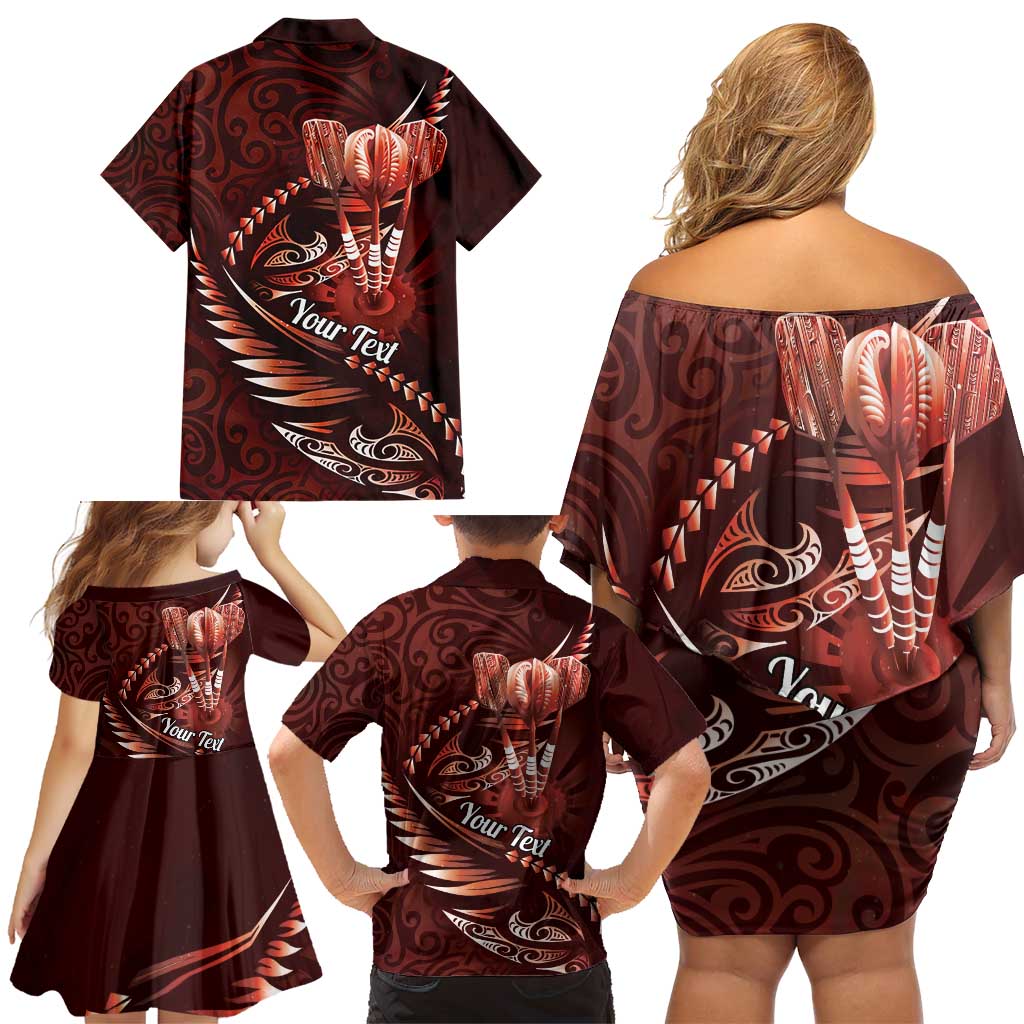 Personalised All Red New Zealand Darts Family Matching Off Shoulder Short Dress and Hawaiian Shirt Aoteroa Fern Maori Galaxy Style LT14 - Polynesian Pride