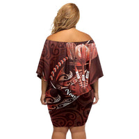 Personalised All Red New Zealand Darts Family Matching Off Shoulder Short Dress and Hawaiian Shirt Aoteroa Fern Maori Galaxy Style LT14 - Polynesian Pride