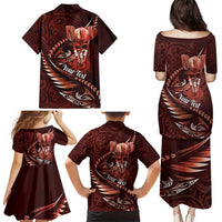 Personalised All Red New Zealand Darts Family Matching Puletasi and Hawaiian Shirt Aoteroa Fern Maori Galaxy Style LT14 - Polynesian Pride