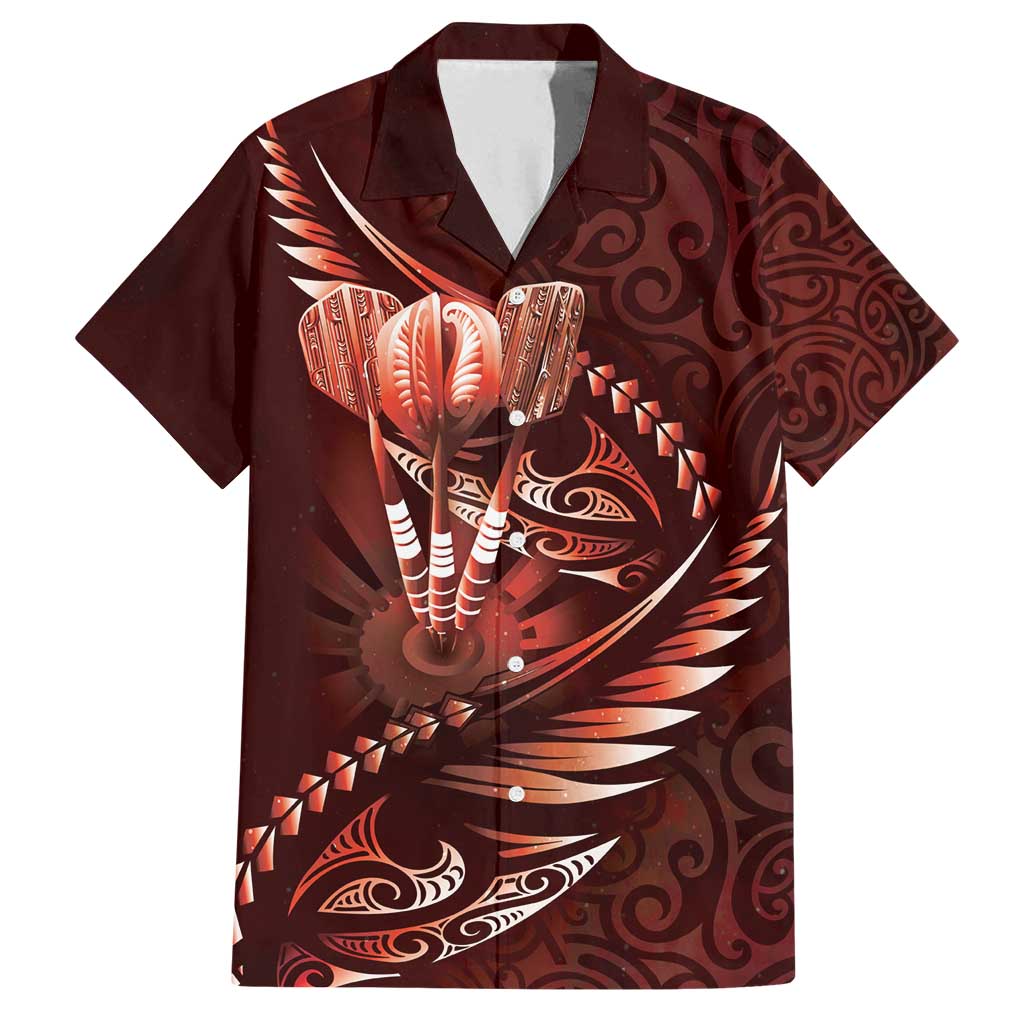 Personalised All Red New Zealand Darts Family Matching Tank Maxi Dress and Hawaiian Shirt Aoteroa Fern Maori Galaxy Style LT14 Dad's Shirt - Short Sleeve Red - Polynesian Pride