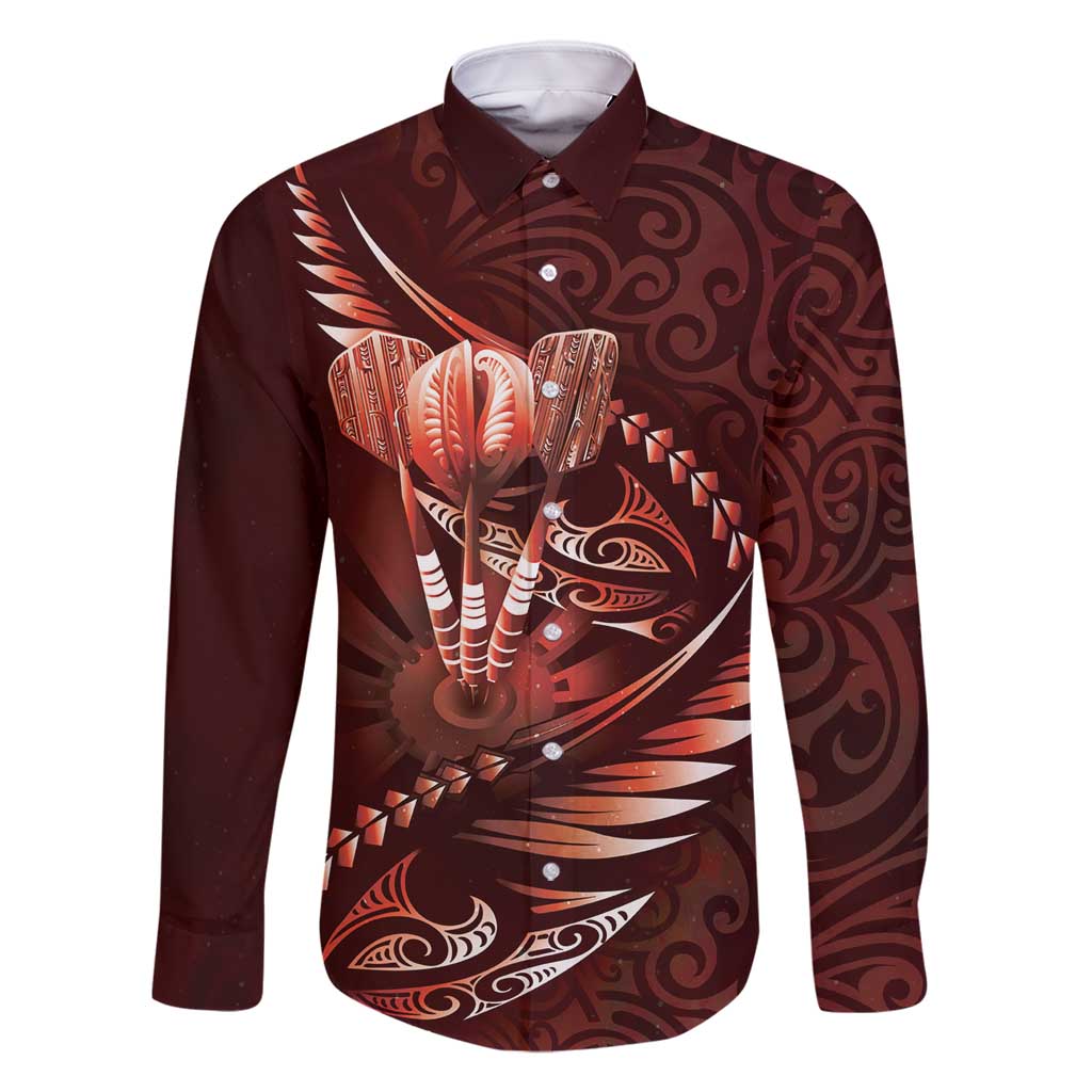 Personalised All Red New Zealand Darts Family Matching Tank Maxi Dress and Hawaiian Shirt Aoteroa Fern Maori Galaxy Style LT14 Dad's Shirt - Long Sleeve Red - Polynesian Pride
