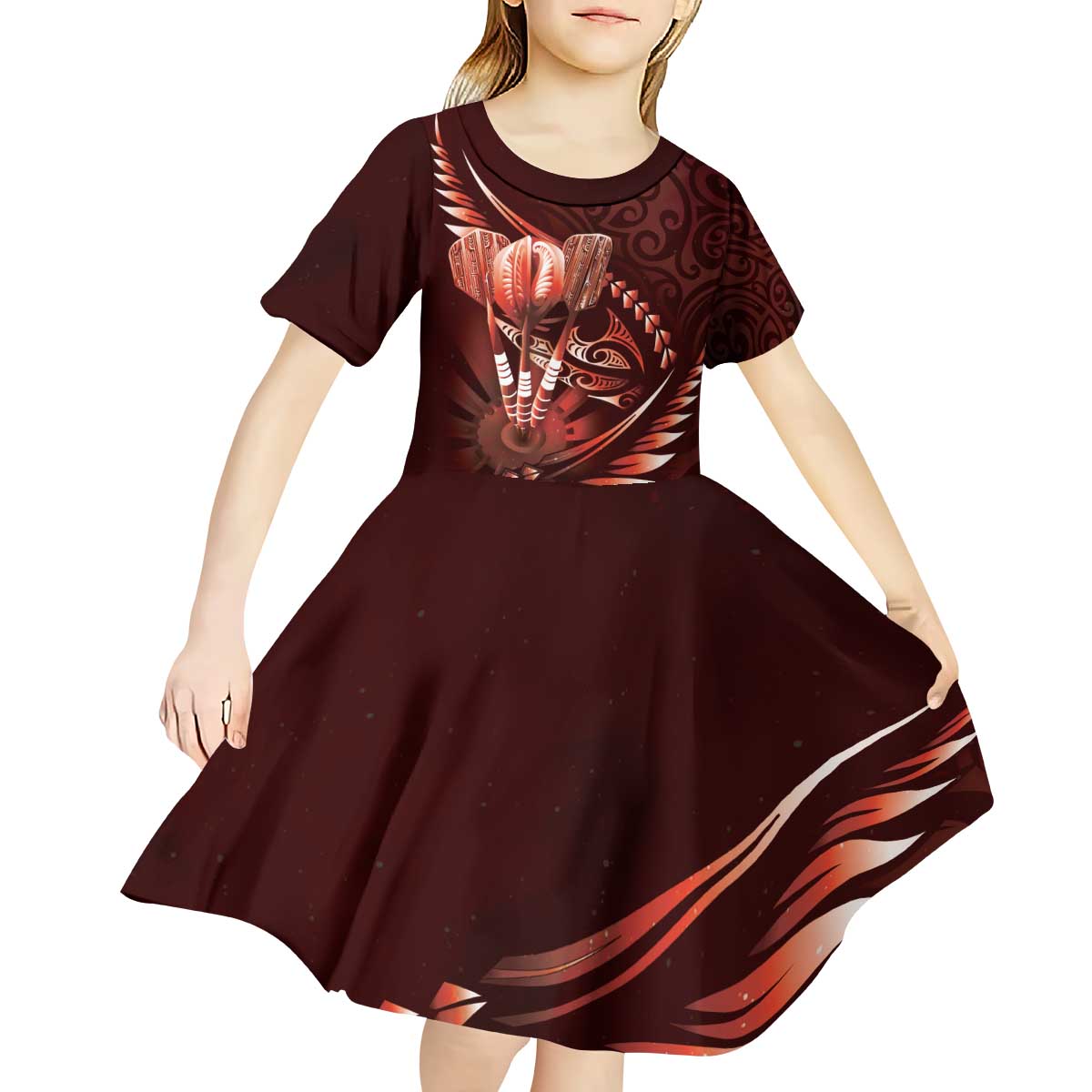 Personalised All Red New Zealand Darts Kid Short Sleeve Dress Aoteroa Fern Maori Galaxy Style LT14 - Polynesian Pride