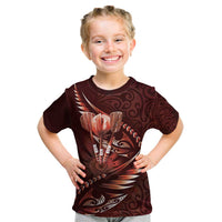 Personalised All Red New Zealand Darts Kid T Shirt Aoteroa Fern Maori Galaxy Style LT14 Red - Polynesian Pride