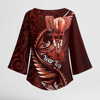 Personalised All Red New Zealand Darts Kimono Sleeve Blouse Aoteroa Fern Maori Galaxy Style - Polynesian Pride