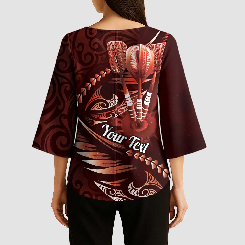 Personalised All Red New Zealand Darts Kimono Sleeve Blouse Aoteroa Fern Maori Galaxy Style - Polynesian Pride