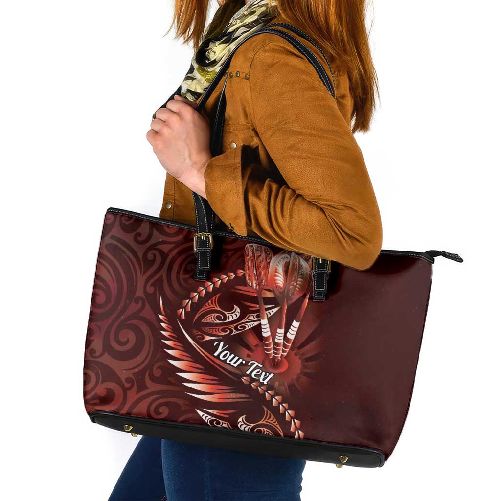Personalised All Red New Zealand Darts Leather Tote Bag Aoteroa Fern Maori Galaxy Style LT14 Red - Polynesian Pride