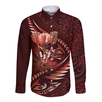 Personalised All Red New Zealand Darts Long Sleeve Button Shirt Aoteroa Fern Maori Galaxy Style LT14 Unisex Red - Polynesian Pride