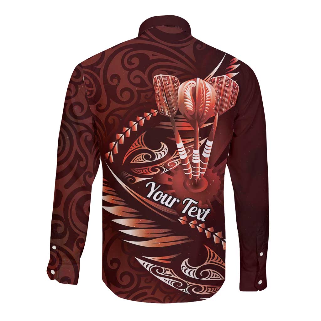 Personalised All Red New Zealand Darts Long Sleeve Button Shirt Aoteroa Fern Maori Galaxy Style LT14 - Polynesian Pride