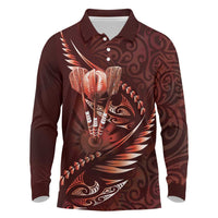 Personalised All Red New Zealand Darts Long Sleeve Polo Shirt Aoteroa Fern Maori Galaxy Style LT14 Red - Polynesian Pride