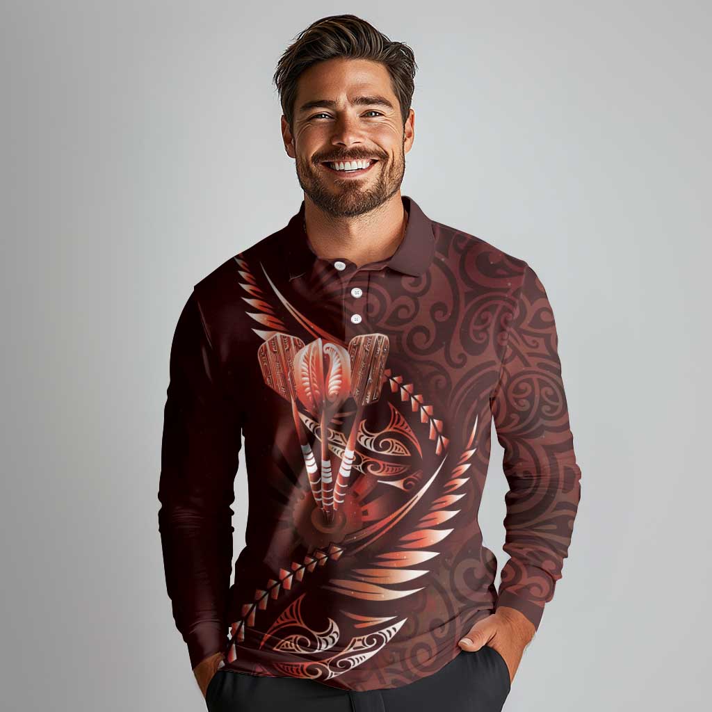 Personalised All Red New Zealand Darts Long Sleeve Polo Shirt Aoteroa Fern Maori Galaxy Style LT14 - Polynesian Pride