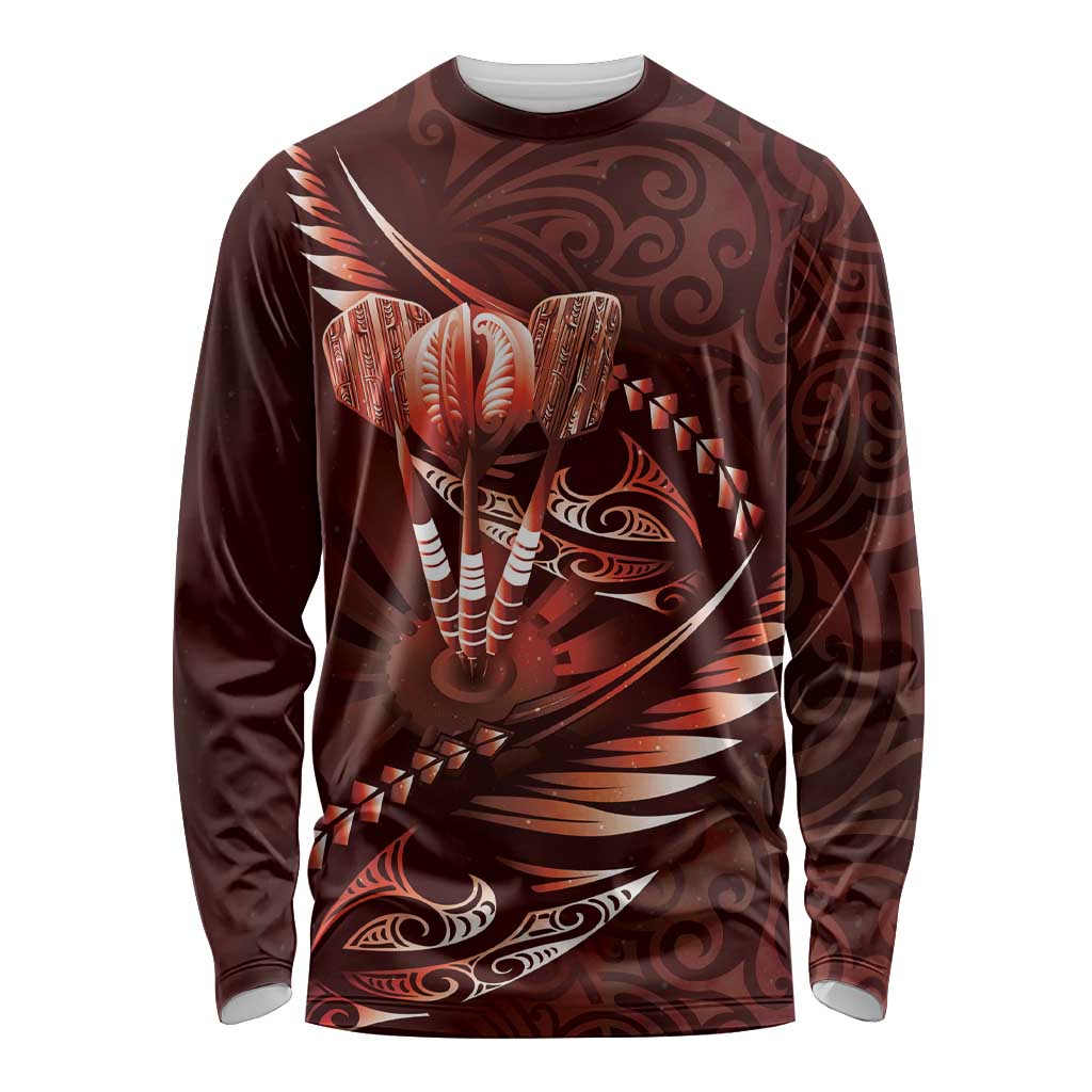 Personalised All Red New Zealand Darts Long Sleeve Shirt Aoteroa Fern Maori Galaxy Style LT14 Unisex Red - Polynesian Pride