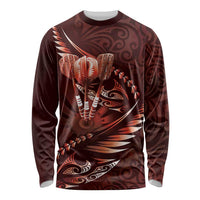 Personalised All Red New Zealand Darts Long Sleeve Shirt Aoteroa Fern Maori Galaxy Style LT14 Unisex Red - Polynesian Pride