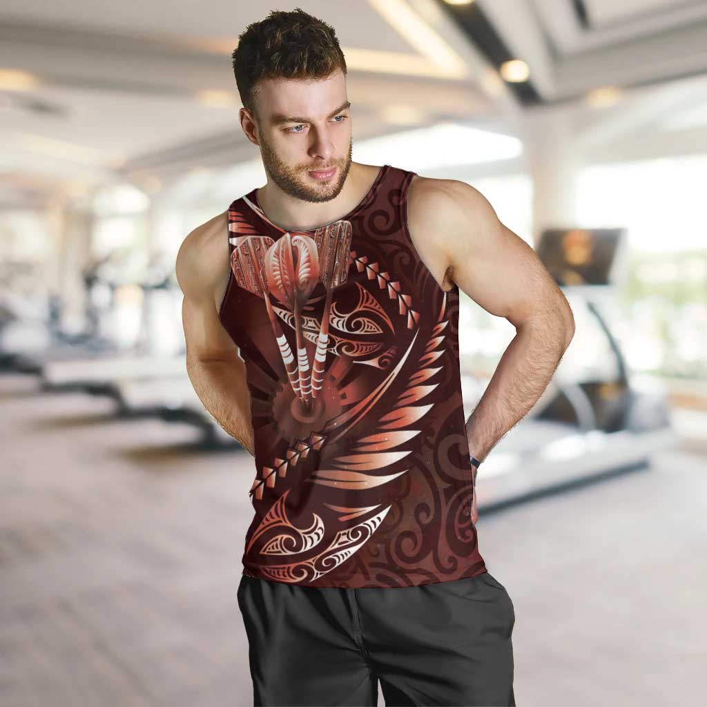 Personalised All Red New Zealand Darts Men Tank Top Aoteroa Fern Maori Galaxy Style LT14 Red - Polynesian Pride