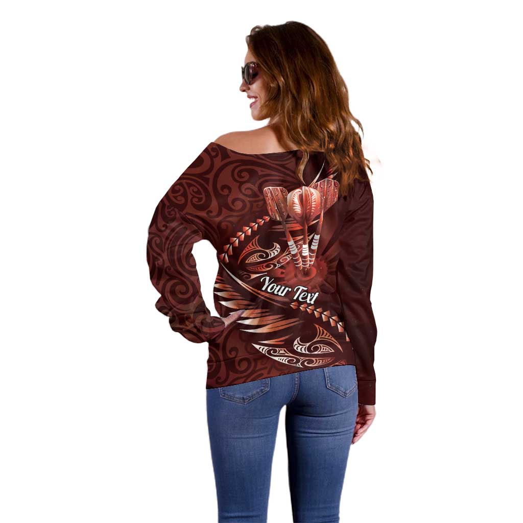 Personalised All Red New Zealand Darts Off Shoulder Sweater Aoteroa Fern Maori Galaxy Style LT14 - Polynesian Pride