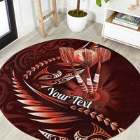 Personalised All Red New Zealand Darts Round Carpet Aoteroa Fern Maori Galaxy Style LT14 Red - Polynesian Pride