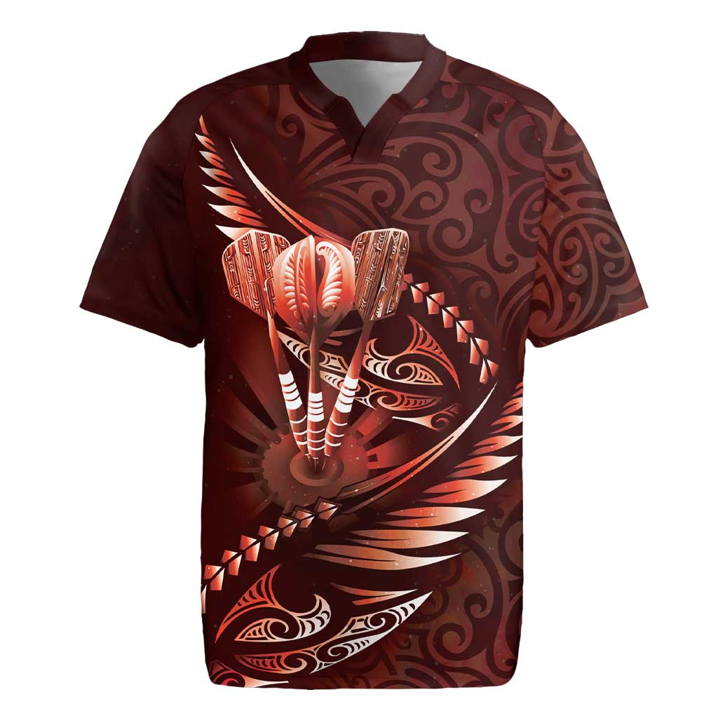 Personalised All Red New Zealand Darts Rugby Jersey Aoteroa Fern Maori Galaxy Style LT14 Red - Polynesian Pride