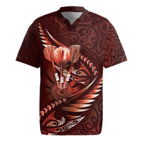 Personalised All Red New Zealand Darts Rugby Jersey Aoteroa Fern Maori Galaxy Style LT14 Red - Polynesian Pride