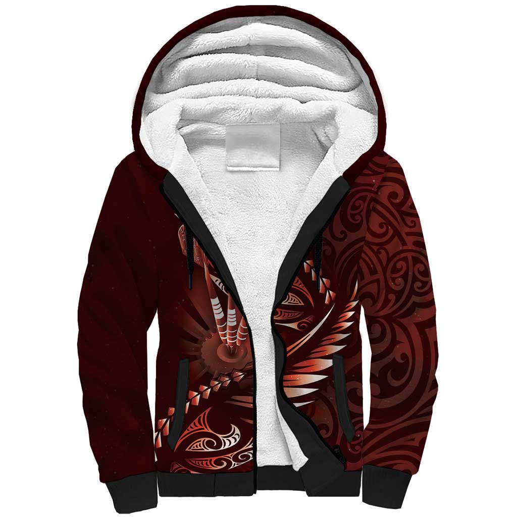 Personalised All Red New Zealand Darts Sherpa Hoodie Aoteroa Fern Maori Galaxy Style LT14 Unisex Red - Polynesian Pride