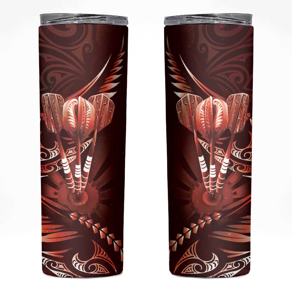 All Red New Zealand Darts Skinny Tumbler Aoteroa Fern Maori Galaxy Style LT14 Red - Polynesian Pride