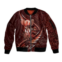 Personalised All Red New Zealand Darts Sleeve Zip Bomber Jacket Aoteroa Fern Maori Galaxy Style LT14 Unisex Red - Polynesian Pride