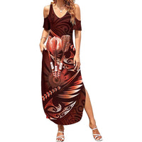 Personalised All Red New Zealand Darts Summer Maxi Dress Aoteroa Fern Maori Galaxy Style LT14 Women Red - Polynesian Pride