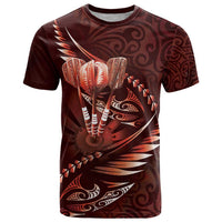 Personalised All Red New Zealand Darts T Shirt Aoteroa Fern Maori Galaxy Style LT14 Red - Polynesian Pride