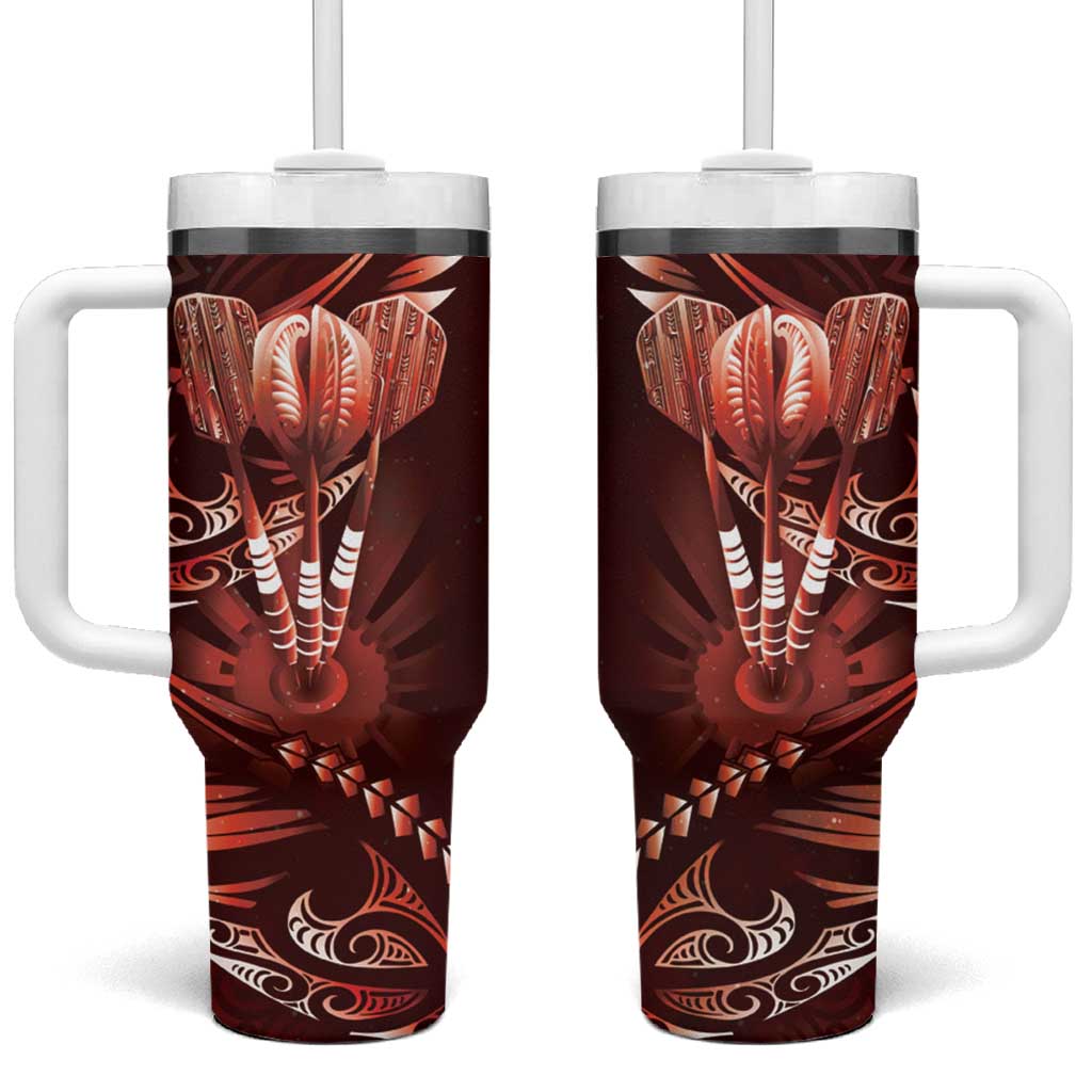 All Red New Zealand Darts Tumbler With Handle Aoteroa Fern Maori Galaxy Style LT14 One Size: 40 oz Red - Polynesian Pride