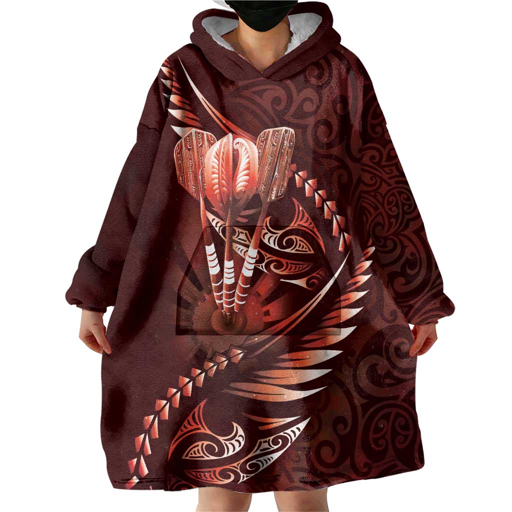 Personalised All Red New Zealand Darts Wearable Blanket Hoodie Aoteroa Fern Maori Galaxy Style LT14 - Polynesian Pride