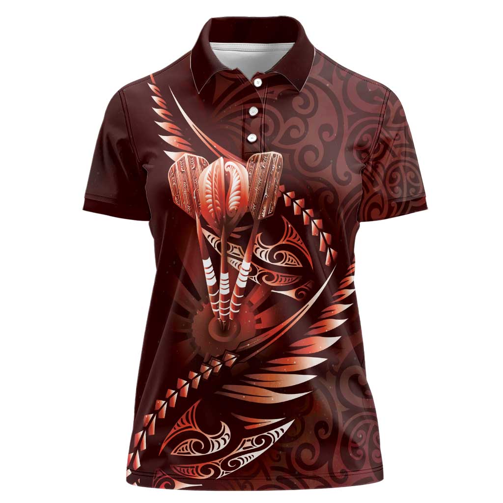 Personalised All Red New Zealand Darts Women Polo Shirt Aoteroa Fern Maori Galaxy Style LT14 Female Red - Polynesian Pride