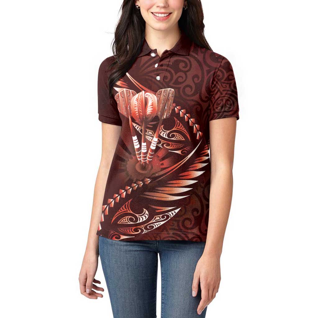 Personalised All Red New Zealand Darts Women Polo Shirt Aoteroa Fern Maori Galaxy Style LT14 - Polynesian Pride