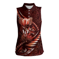 Personalised All Red New Zealand Darts Women Sleeveless Polo Shirt Aoteroa Fern Maori Galaxy Style LT14 Female Red - Polynesian Pride