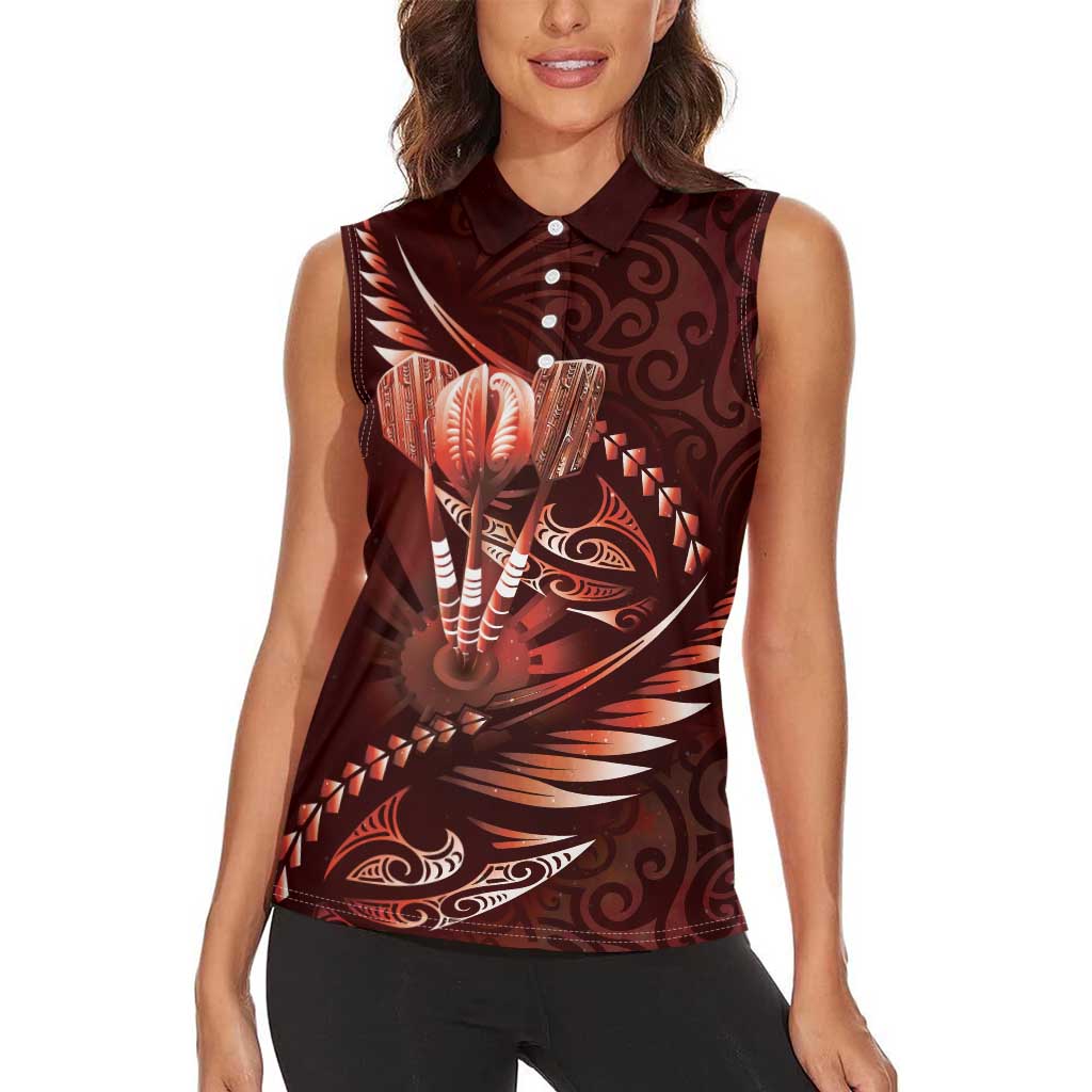 Personalised All Red New Zealand Darts Women Sleeveless Polo Shirt Aoteroa Fern Maori Galaxy Style LT14 - Polynesian Pride