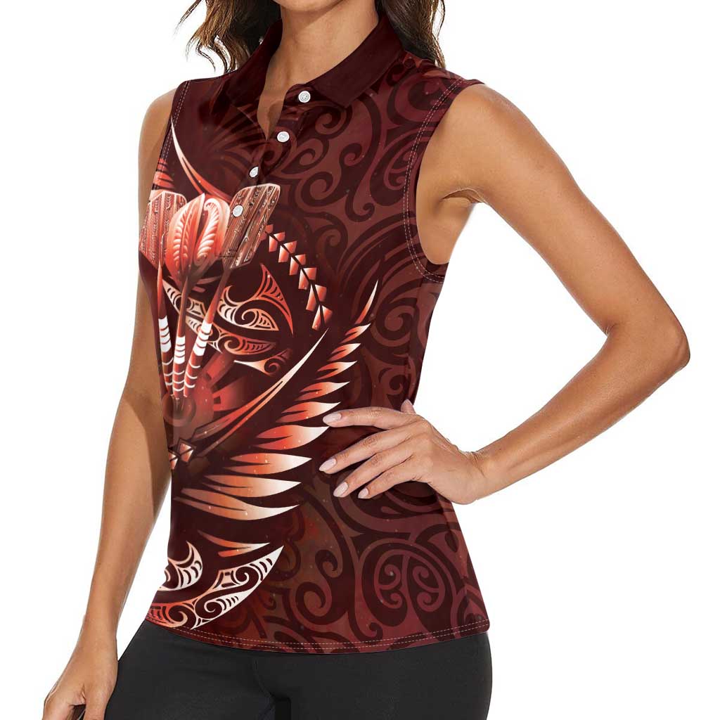 Personalised All Red New Zealand Darts Women Sleeveless Polo Shirt Aoteroa Fern Maori Galaxy Style LT14 - Polynesian Pride