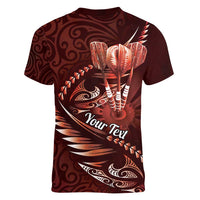 Personalised All Red New Zealand Darts Women V-Neck T-Shirt Aoteroa Fern Maori Galaxy Style LT14 - Polynesian Pride