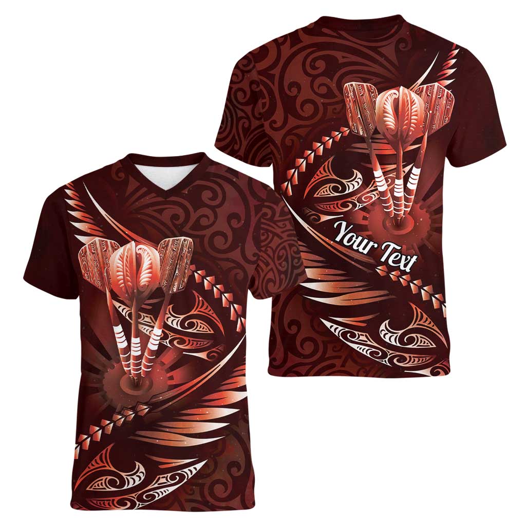Personalised All Red New Zealand Darts Women V-Neck T-Shirt Aoteroa Fern Maori Galaxy Style LT14 - Polynesian Pride