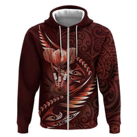 Personalised All Red New Zealand Darts Zip Hoodie Aoteroa Fern Maori Galaxy Style LT14 Zip Hoodie Red - Polynesian Pride