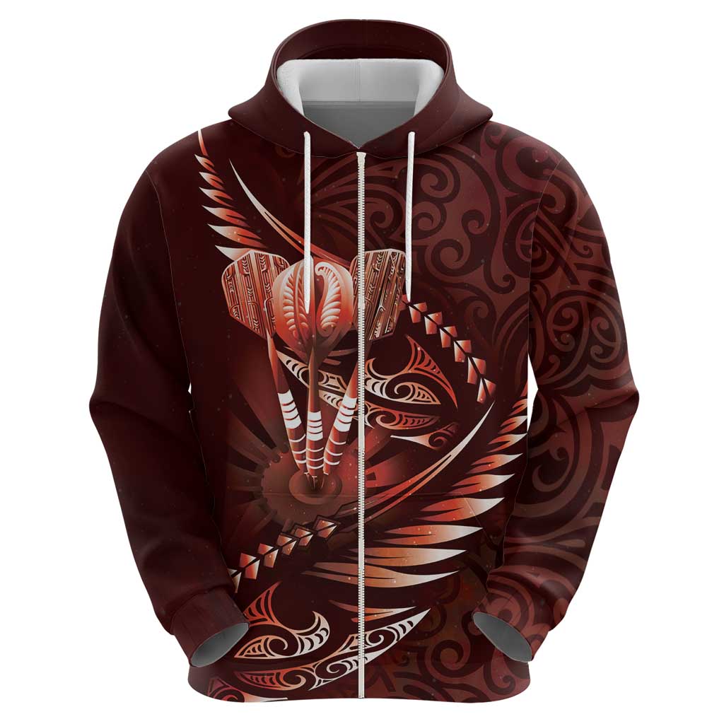 Personalised All Red New Zealand Darts Zip Hoodie Aoteroa Fern Maori Galaxy Style LT14 - Polynesian Pride