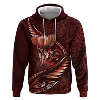 Personalised All Red New Zealand Darts Zip Hoodie Aoteroa Fern Maori Galaxy Style LT14 Pullover Hoodie Red - Polynesian Pride