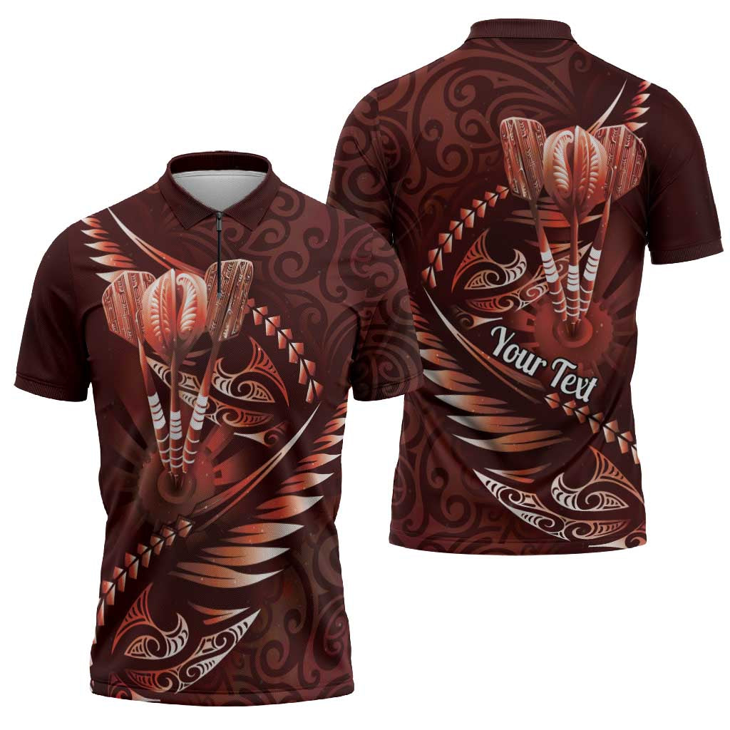 Personalised All Red New Zealand Darts Zipper Polo Shirt Aoteroa Fern Maori Galaxy Style - Polynesian Pride