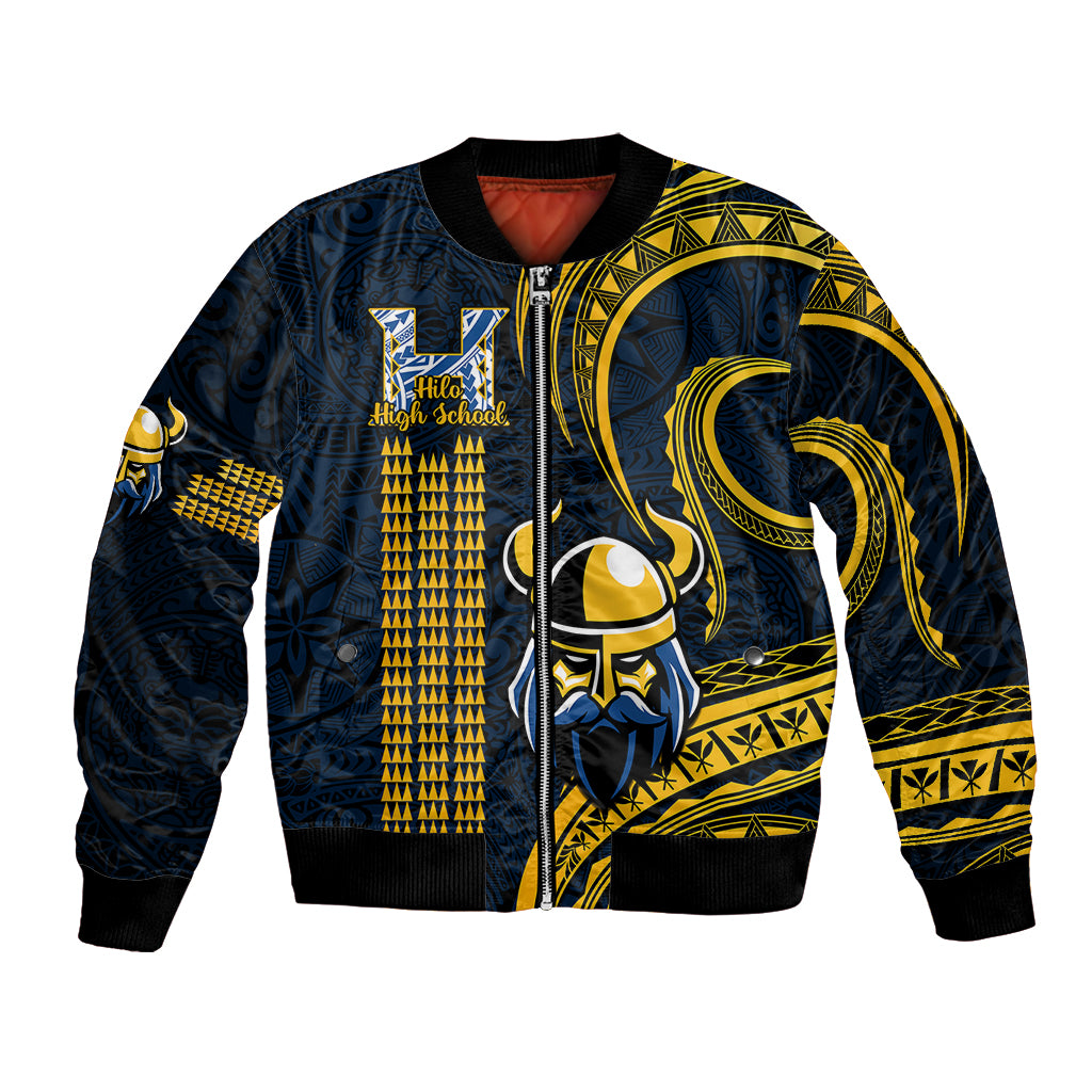 Personalised Hawaii Hilo High School Bomber Jacket Vikings Polynesian Kakau Pattern LT14 Unisex Gold - Polynesian Pride
